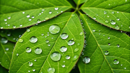 Green Leaves Covered in Clear Water Droplets After Rain raindrops fresh