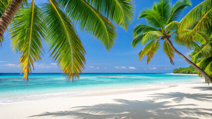 Idyllic Tropical Beach Paradise With Turquoise Water and Palm Trees ocean