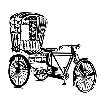 A beautyful rikshaw Antique black vector silhouette illustration of an isolated classic vintage bicycle or retro wheeled transport vehicle