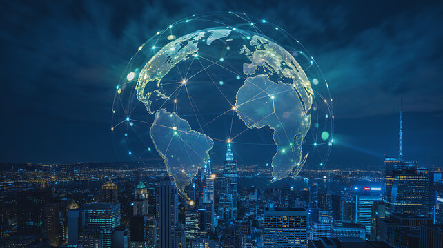 Global Network A Digital World Map Showing Interconnections
