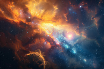 Colorful nebula in deep space with a cloud of cosmic gas and dust