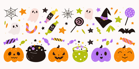 Cute Halloween Illustration with Pumpkins Ghosts Candy and Other Spooky Elements