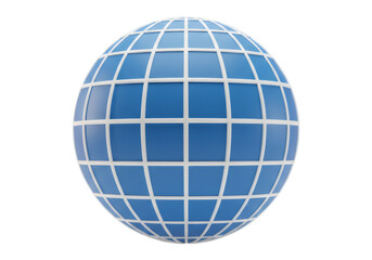 Blue Globe with White Grid on Transparent Background for Global Concept Representation
