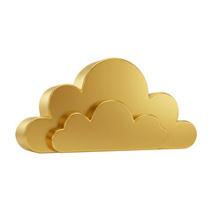 Golden 3D Rendered Cloud Icon Isolated on Transparent Background