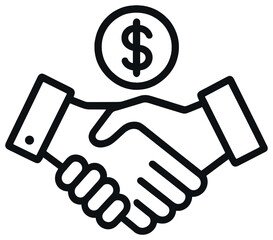 Financial agreement vector: business handshake, currency exchange, deal, partnership icon