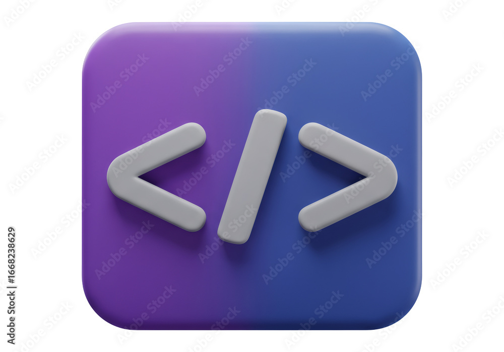 Poster 3d rendered code icon in gradient purple blue background isolated with transparent elements