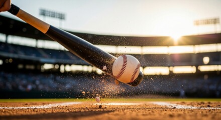 Baseball Bat Swinging Through Contact Creating Thrilling High Speed Action at Peak Moment of Impact