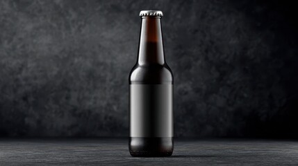Fototapeta premium Glass Bottle Soda Mockup. Blank Black Beer Bottle with Label on Dark Background