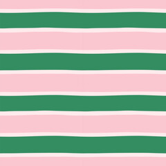 Seamless striped pattern with alternating green and pink horizontal wavy stripes. Retro Summer Italian aesthetic. Hand drawn abstract design for textile, wallpaper, wrapping paper, cover