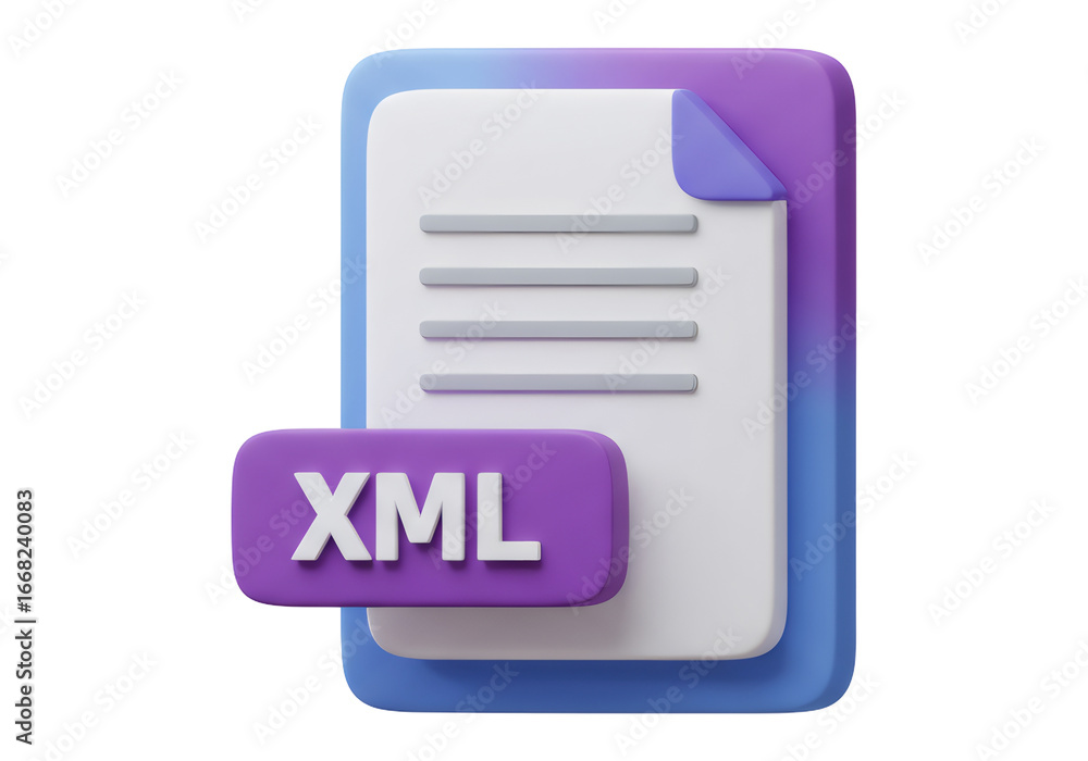 Fototapete 3d rendering of xml file with purple and blue colors isolated on transparent background