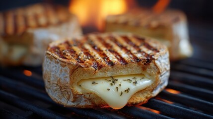 Grilled Brie. Authentic French Cheese. Closeup Camembert Cheese Cooked to Perfection