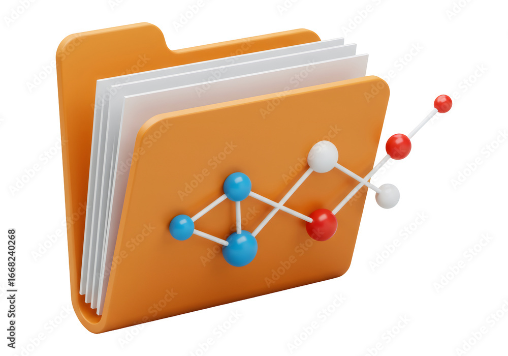 Poster orange folder with data analysis diagram showing business information concept