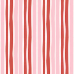 Seamless striped pattern with alternating red and pink vertical wavy lines. Retro Summer Italian aesthetic. Hand drawn stripe abstract design for textile, wallpaper, wrapping paper, cover