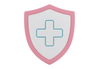 Obraz premium Pink Shield Shape With Blue Cross Icon On White Isolated Transparent Background