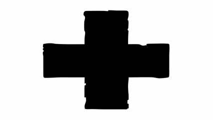 Fototapeta premium A black cross shape with rough edges isolated on a white background in a simple and minimalist style art