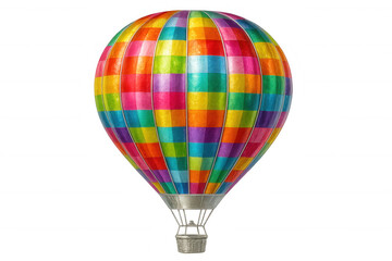 Naklejka premium Rainbow checkered hot air balloon floating against transparent background, perfect for travel and adventure designs