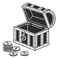 Ancient coin spilling from chest silhouette