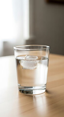 Cozy hygge lifestyle still life featuring a refreshing glass of water on a wooden table 