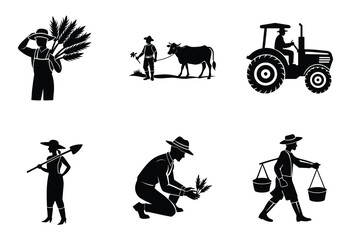 Farmer with a shovel Silhouettes Vector Set Agriculture 