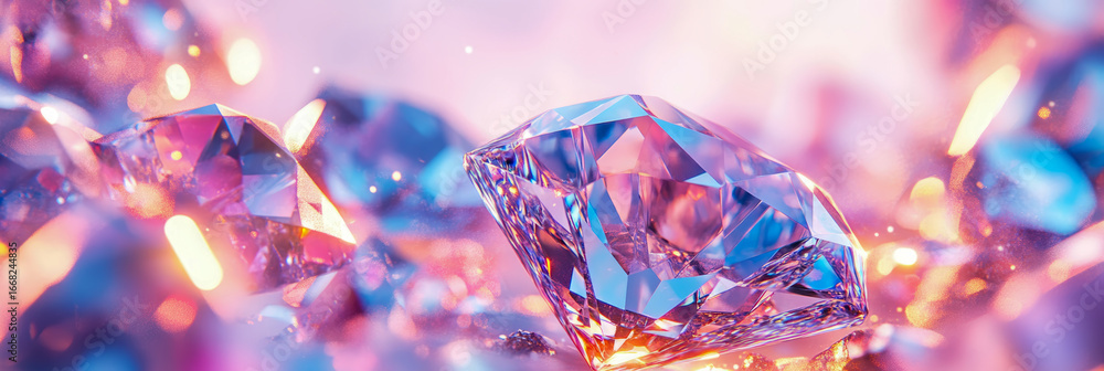 Poster vibrant abstract display of faceted diamonds and precious gemstones shimmering with brilliant light,