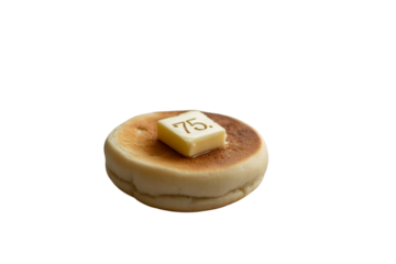 English muffin with butter and number 75 from side