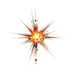 Obraz premium An intense and radiant burst of light, color, and fragmented particles, vividly capturing the dramatic energy of a powerful impact or dynamic explosion