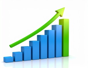 Green Arrow on 3D Bar Chart Showing Upward Trend in Finance