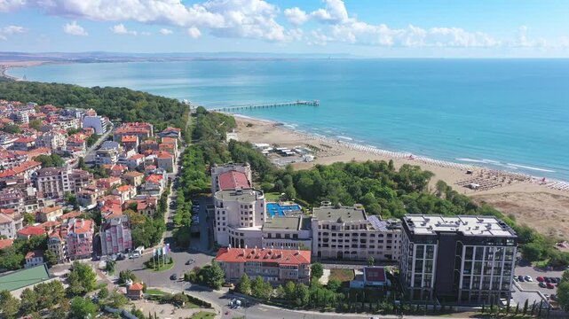 Aerial view to bech and sea garden of Burgas, Bulgaria