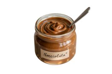 Jar of Nocciolata hazelnut spread with a spoon chocolate spread