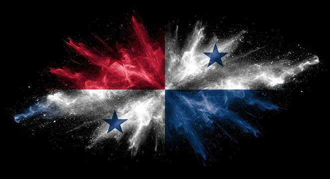Panama National Flag in Colorful Powder Explosion on Black Background - Powered by Adobe