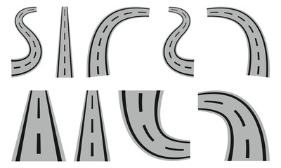 Stylized black road clip art on white background showcasing different perspectives