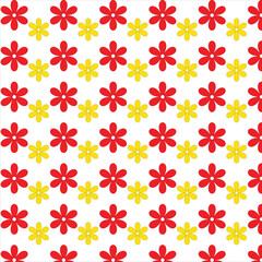 Seamless pattern yellow, red simple flowers on white background. For textile, wallpaper, wrapper.