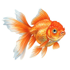 鮮やかなオレンジ色の金魚のイラスト 背景透明な単一の水生動物