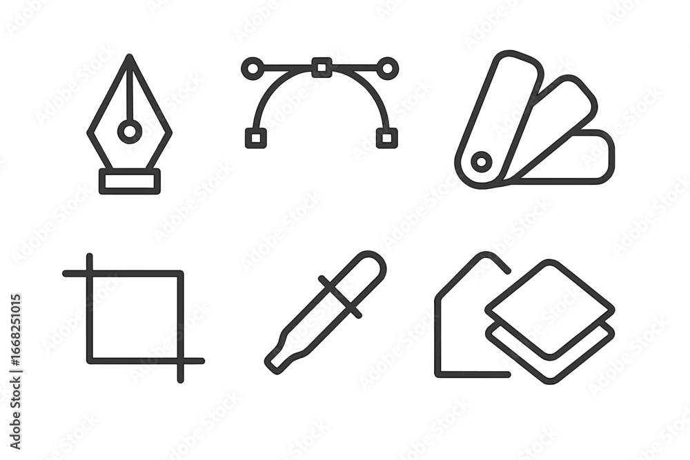 Poster essential graphic design tools line icons set