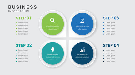 Modern Circular 4 Step Business Infographic Template with Icons and Text