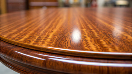 Obraz premium Polished wooden tabletop with rich grain patterns and reflections furniture varnished