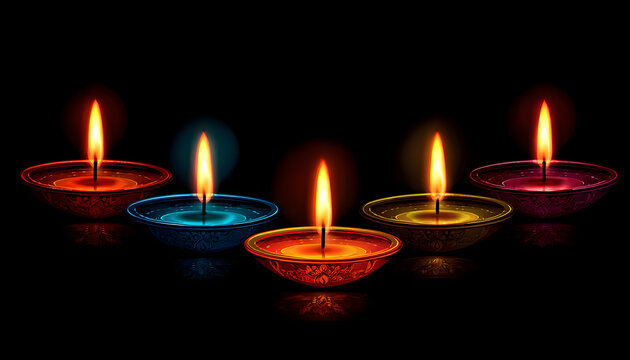 illustation of Diwali festival of lights tradition Dya oil lamps against dark ackground