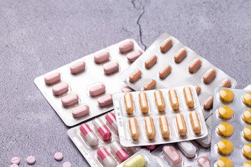 Variety of medicines and drugs.Medicine and healthcare concept.Variety of medicines and...