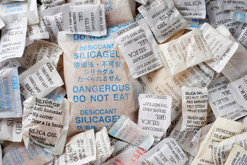 Large group of silica gel bags used to regulate humidity