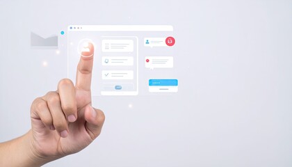 Hand Interacting with Digital Notification Panel and Widgets