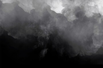 Realistic Storm Clouds and Fog Effect, Smoky Mist Abstract Background in Shades of Gray, Dramatic Cloud and Fog Overlay, Dark Background