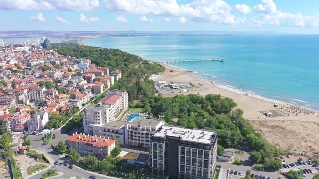 Aerial view to bech and sea garden of Burgas, Bulgaria