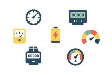Analog and digital meter icons for measurement and energy indication