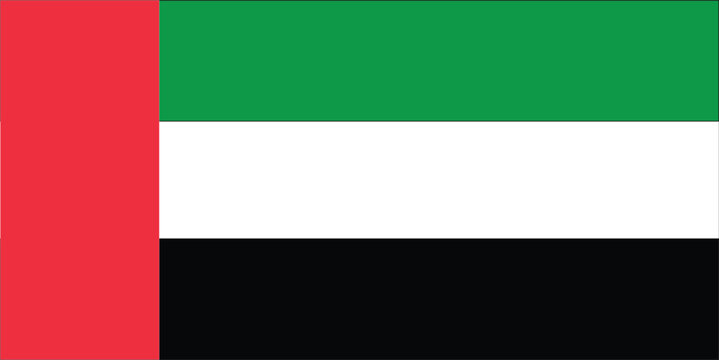 Vector art of the UAE flag with vibrant red, green, white, and black colors. Features a vertical red stripe and horizontal stripes, symbolizing unity and pride. Perfect for national and cultural days.