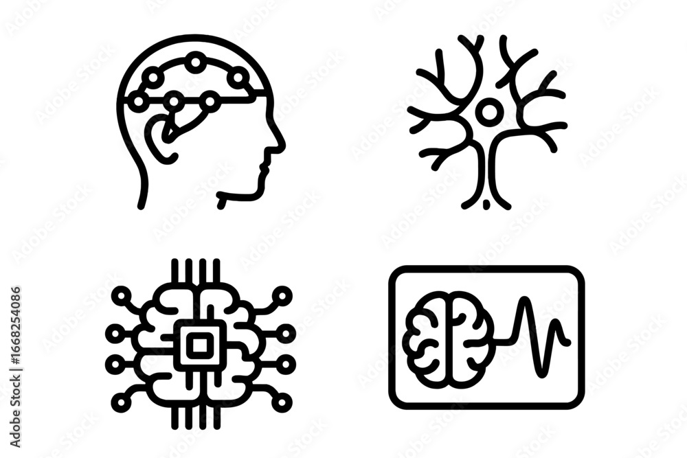 Aufkleber abstract neural network and brain icons for artificial intelligence and neuroscience concepts