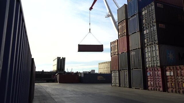September 2, 2020 - Vladivostok, Russia - Vladivostok Sea Container Terminal. Loading operations at the container terminal.	
