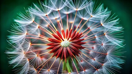 Macro view of a dandelion seed head with delicate seeds