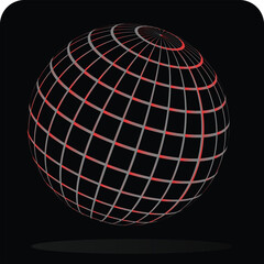 A modern, dynamic wireframe globe icon with a striking color scheme, ideal for representing global communication, digital technology, and data solutions in various designs.