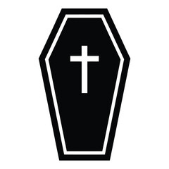 Obraz premium Black coffin with white cross and outline on white background funeral