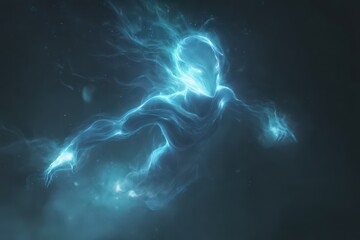 Energy-based alien being gliding through dark space, emitting a bright luminescent glow while exploring the vast existence beyond Earth